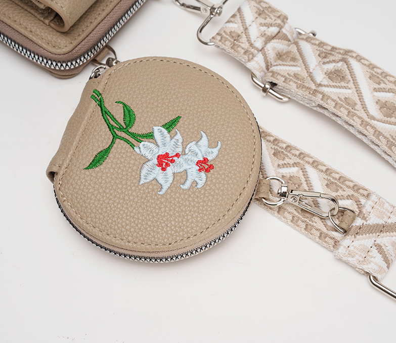 Black Chic Floral Embroidered 2-in-1 Crossbody Phone Bag with Coin Purse