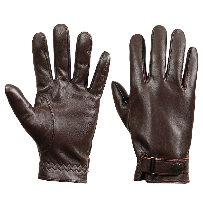 S Dark Brown Premium Men's Genuine Sheepskin Leather Driving & Cycling Gloves