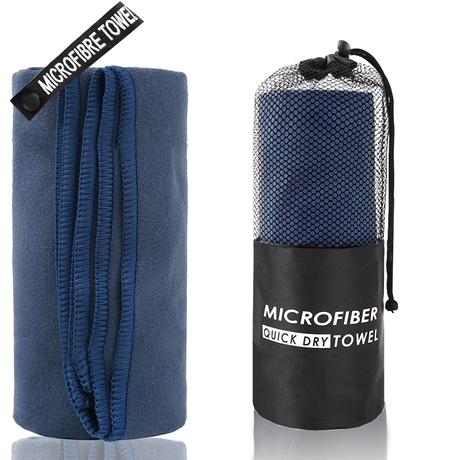 2-Piece Navy Blue Quick-Dry Microfiber Sports Towel with Travel Case - Compact & Absorbent for Gym, Swimming & Camping