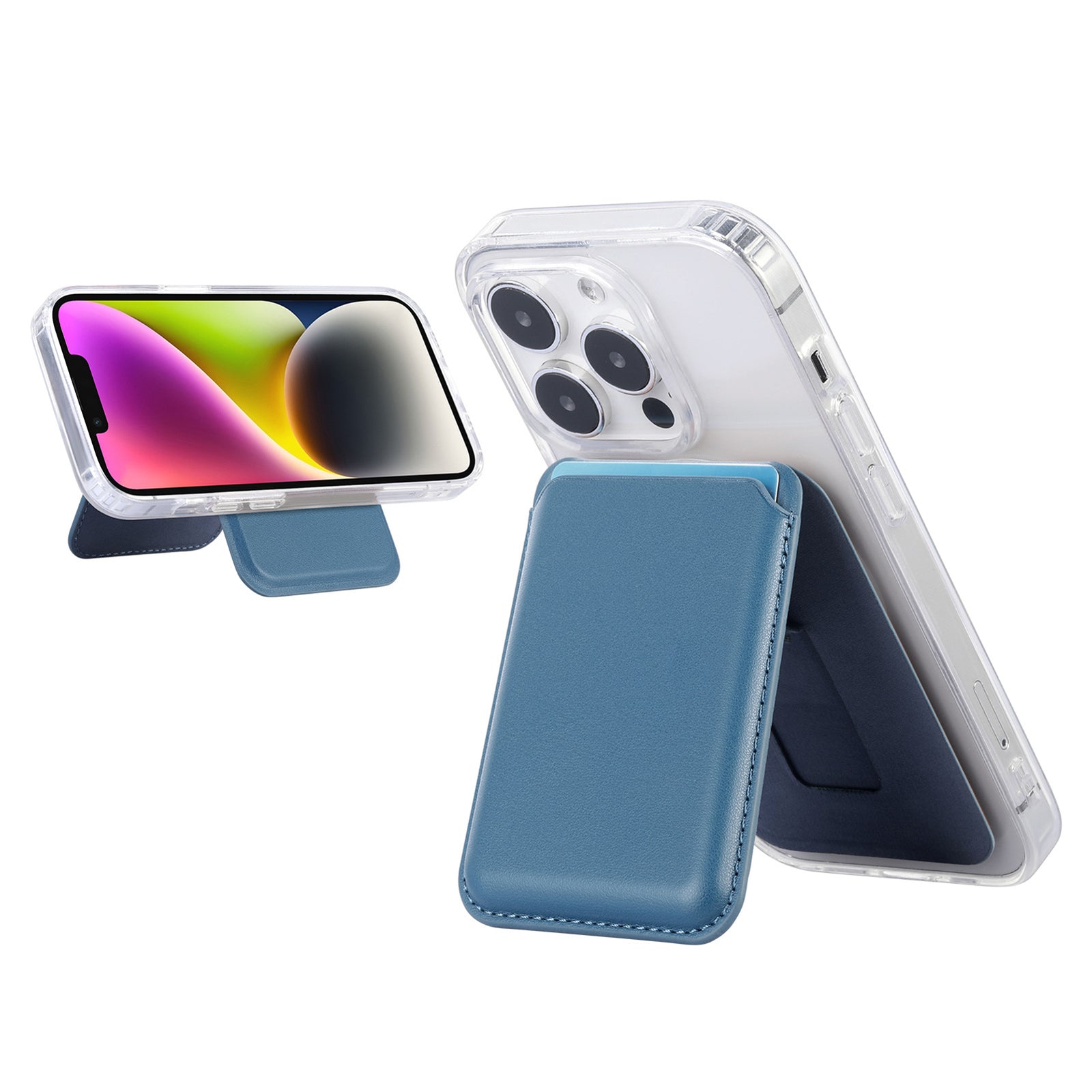 Blue Slim Magnetic Card Holder Wallet with Adjustable Kickstand - MagSafe Compatible