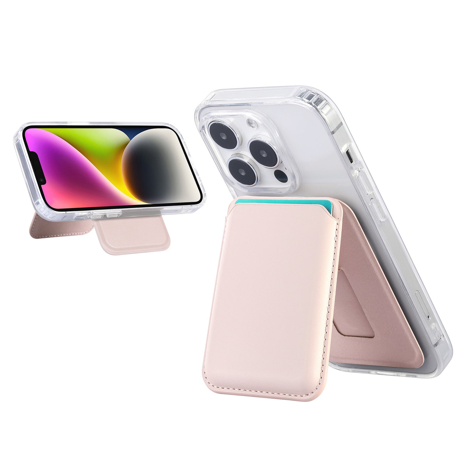 Pink Slim Magnetic Card Holder Wallet with Adjustable Kickstand - MagSafe Compatible