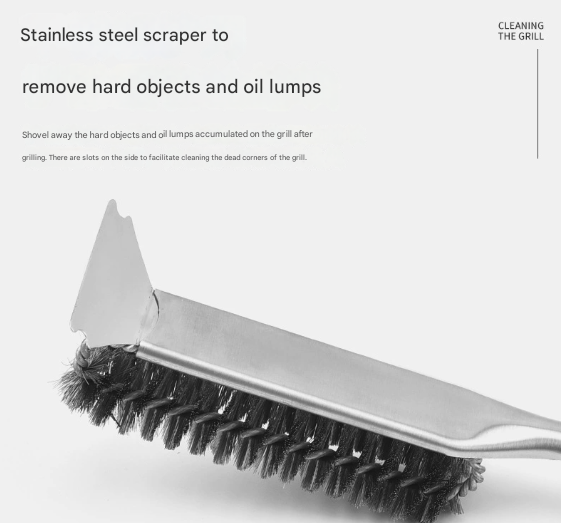 Stainless Steel Handle Heavy Duty BBQ Grill Brush - Stainless Steel Wire Cleaner with Scraper for Effortless Grate Cleaning