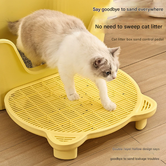 Grey Elevated Cat Litter Trapping Mat - Dual-Layer Scatter Control Tray with Grate