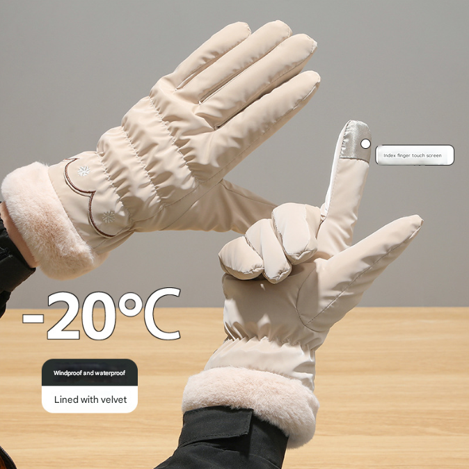 Light Gray Elegant Women's Thermal Winter Gloves - Waterproof & Windproof Touchscreen Gloves with Faux Fur Cuff