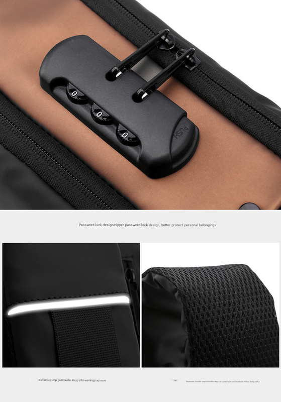 Black Gold Modern Anti-Theft Sling Bag for Men - Crossbody Backpack with USB Port & Combination Lock