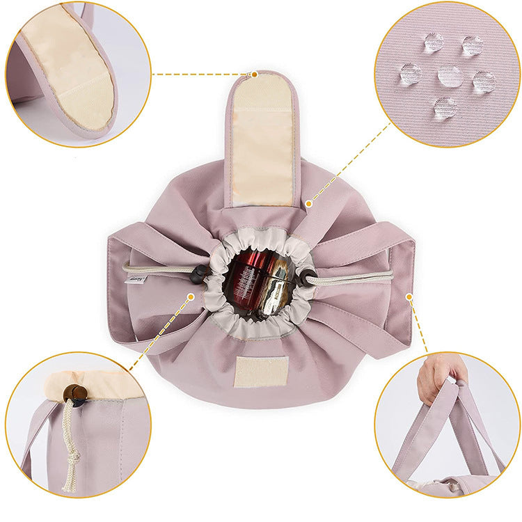 Blue New Large Capacity Portable Drawstring Makeup Bag - Travel Toiletry Bag with Fashionable Cosmetic Brush Storage