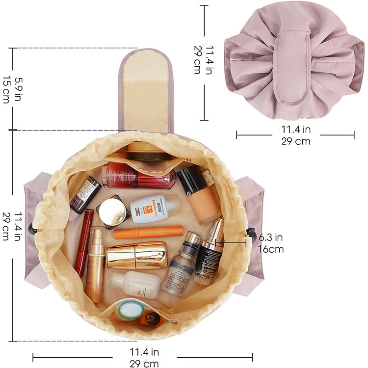 Blue New Large Capacity Portable Drawstring Makeup Bag - Travel Toiletry Bag with Fashionable Cosmetic Brush Storage