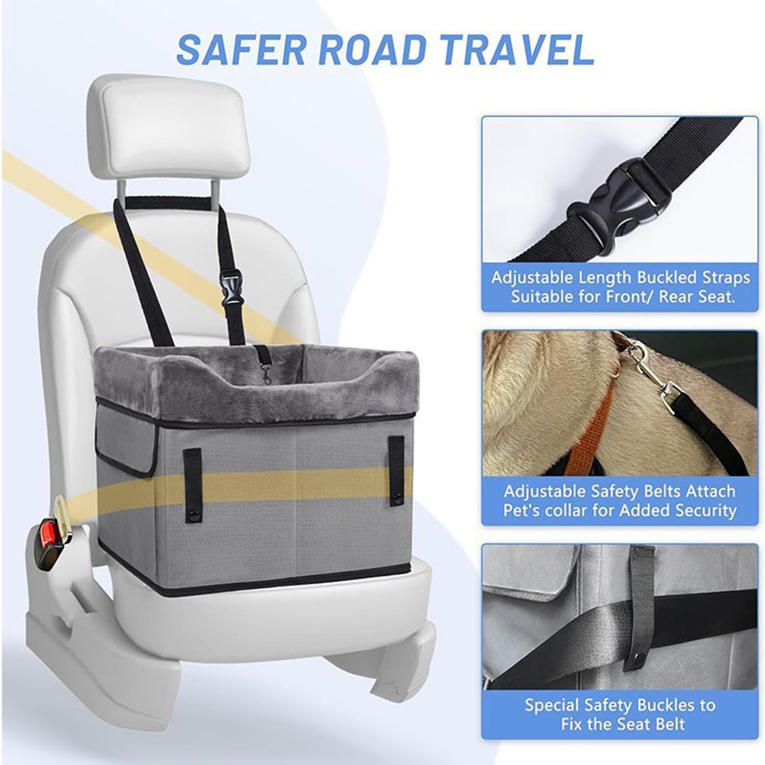 Grey Car Pet Pad - Portable Dog Booster Seat for Safe and Comfortable Travel