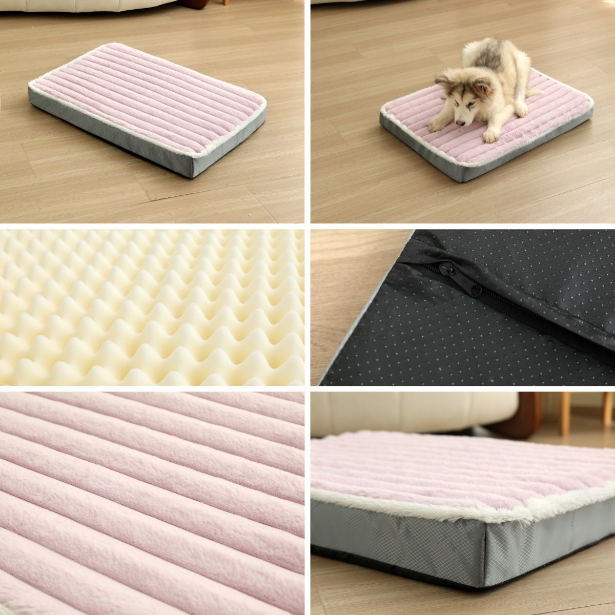 2-Piece Beige Sponge large pet bed - plush dog mat, detachable, washable, anti-slip base(50*40*8cm)