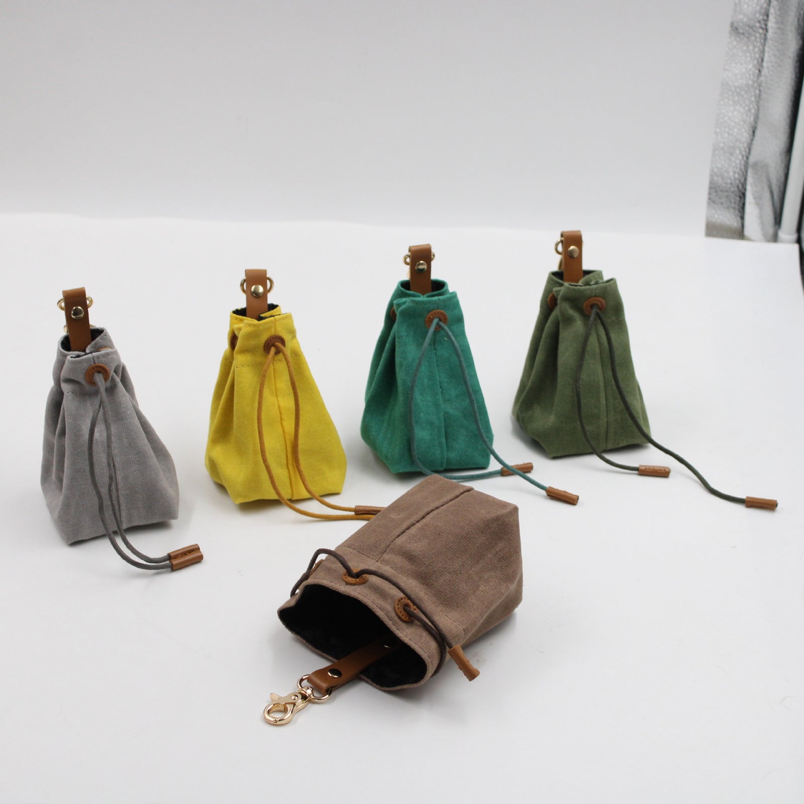 2-PCS Dark green Clip-On Canvas Dog Treat Pouch - Portable Drawstring Bag for Training & Walks