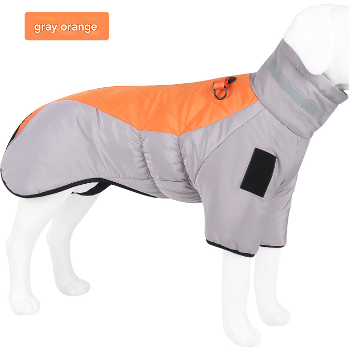 Gray orange Reflective Winter Dog Coat - Waterproof Puffer Vest with Harness D-Ring for Outdoor Walks(6XL)