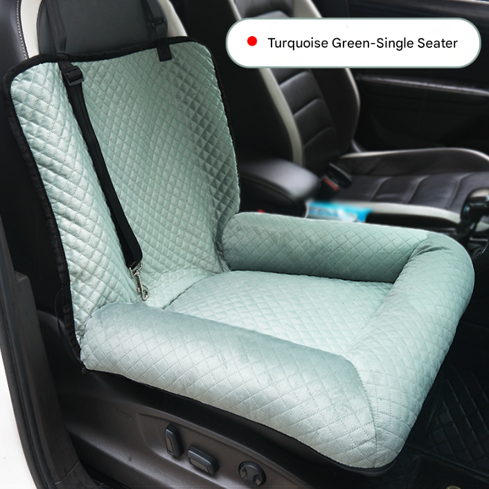 Turquoise Plush Dog Car Booster Seat - 2-in-1 Travel Bed for Small Dogs with Washable Cover