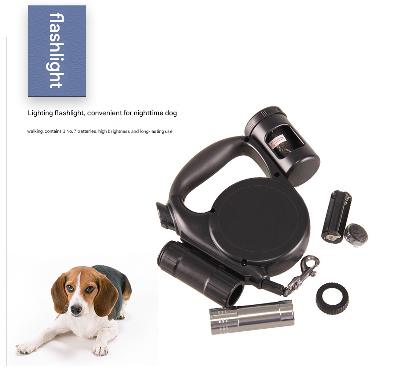 Red 3-in-1 Retractable Dog Leash with LED Flashlight & Poop Bag Dispenser | Heavy Duty Tangle-Free Leash for Safe Night Walks