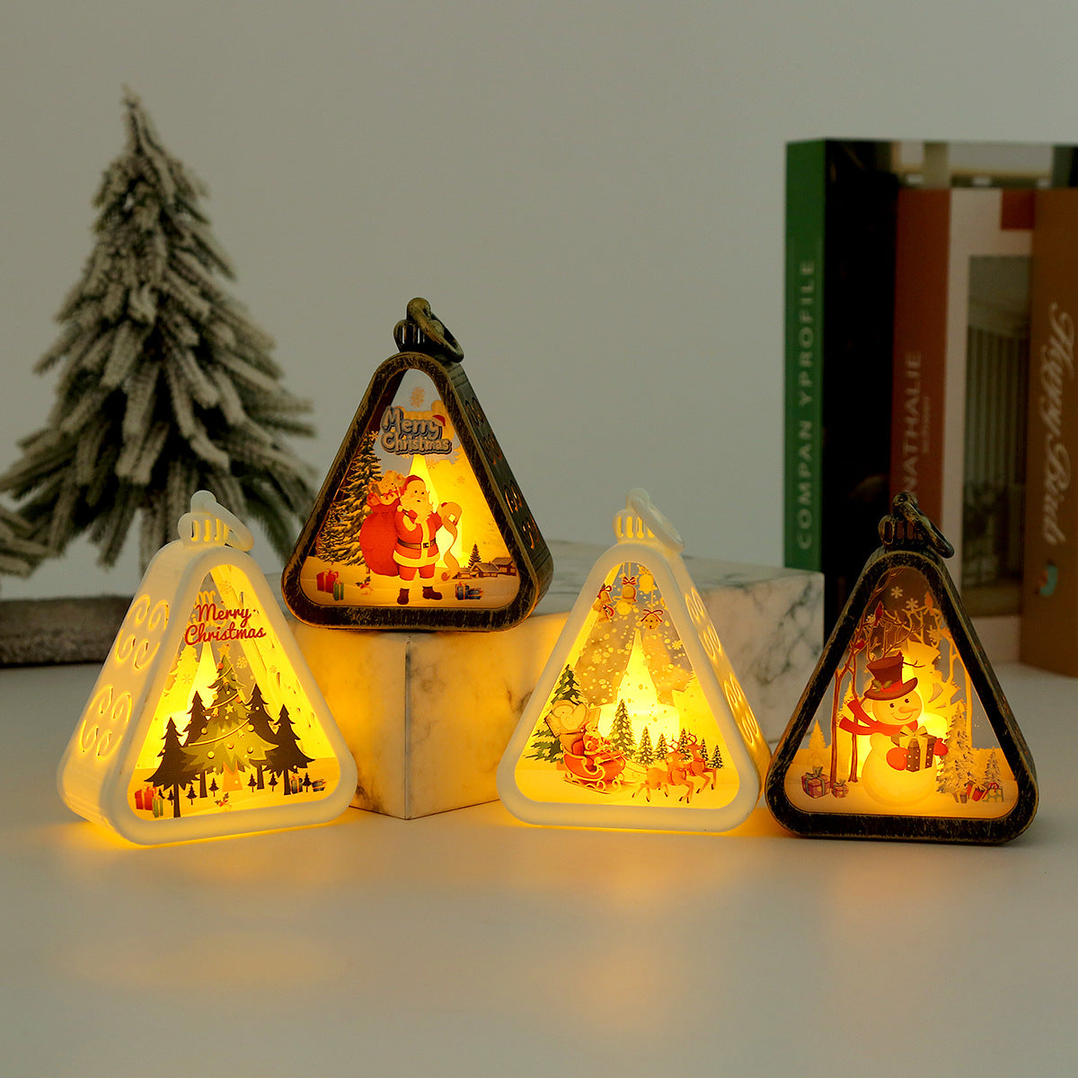 White Elk Charming Christmas Scene Mini Lanterns (Set of 3) - Battery Operated LED Lights for a Cozy Holiday Glow