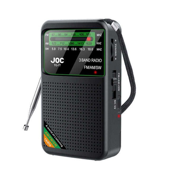 Black JOC TG-77 Multi-Band Rechargeable Radio for Seniors - Automatic Channel Search, FM/AM/SW Bands