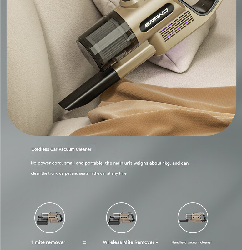 Khaki High-Power Wireless UV Sterilization Mite Removal Vacuum Cleaner - Powerful Suction and Deep Cleaning for Home Use