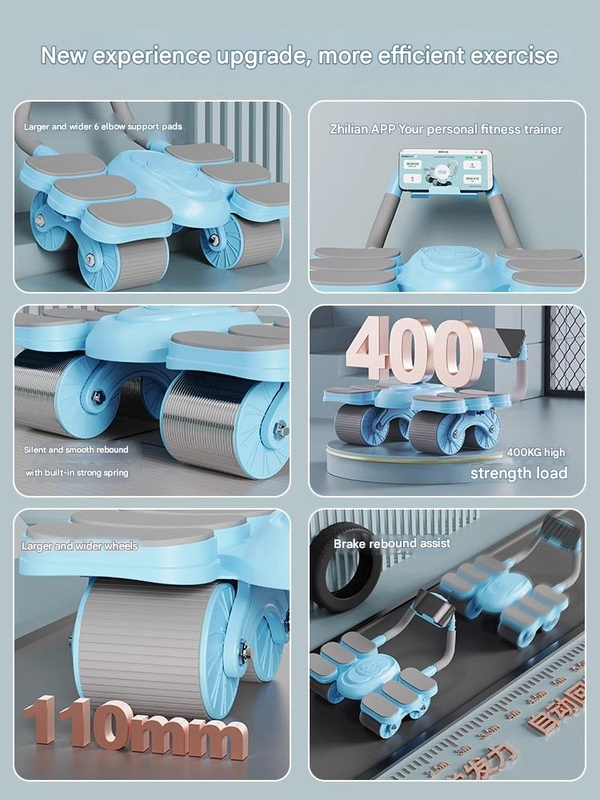 Blue Six-Elbow Four-Wheel Automatic Rebound Abdominal Wheel - Home Fitness Equipment for Toning Abs and Building Core Strength