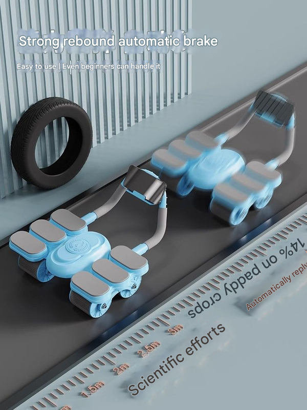 Black Six-Elbow Four-Wheel Automatic Rebound Abdominal Wheel - Home Fitness Equipment for Toning Abs and Building Core Strength