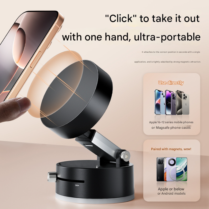 White Multi-Functional Vacuum Suction Cup Stand - Foldable, Extendable Kitchen Lazy Person's Dual-Sided Magnetic Phone Holder