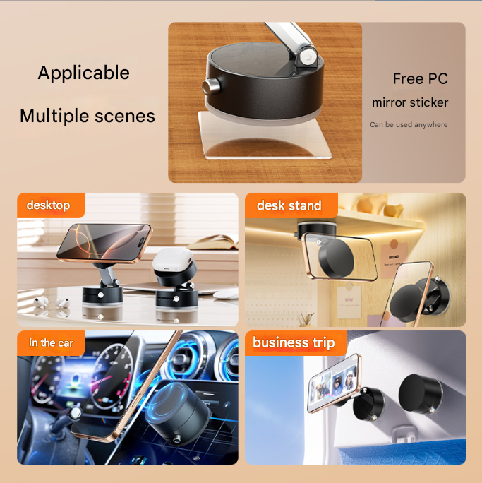 Pink Multi-Functional Vacuum Suction Cup Stand - Foldable, Extendable Kitchen Lazy Person's Dual-Sided Magnetic Phone Holder