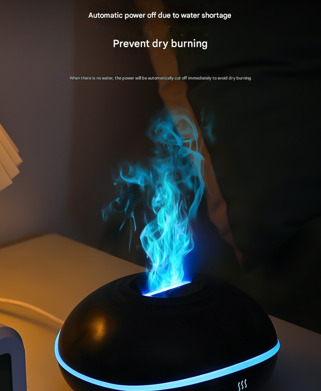 White Mini USB Aromatherapy Diffuser with Flame Projection - Portable Humidifier for Home and Car Use