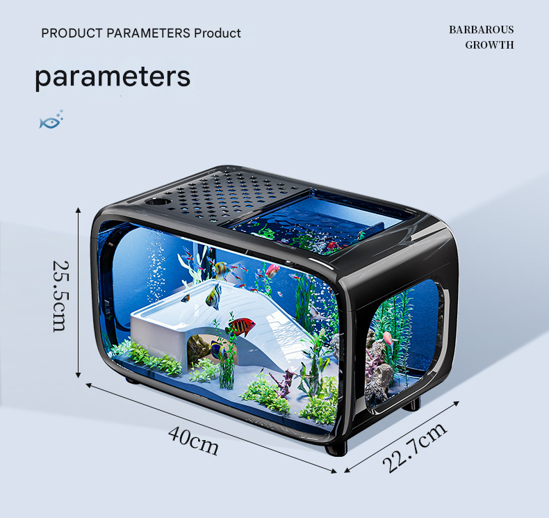 Black Modern Desktop Aquarium & Turtle Tank - Panoramic Viewing Fish Tank with Basking Platform & Lid