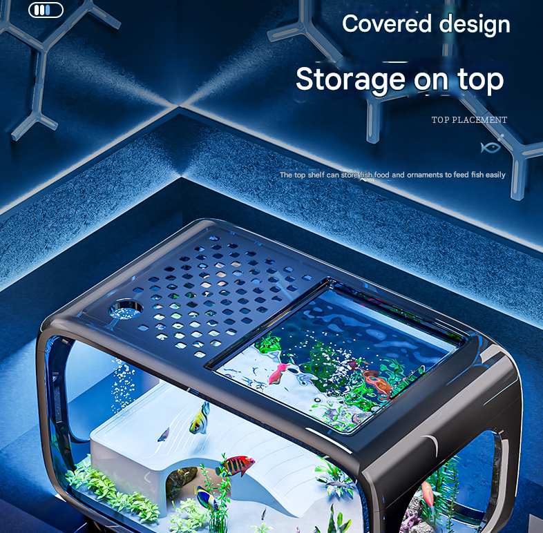 Brown Modern Desktop Aquarium & Turtle Tank - Panoramic Viewing Fish Tank with Basking Platform & Lid