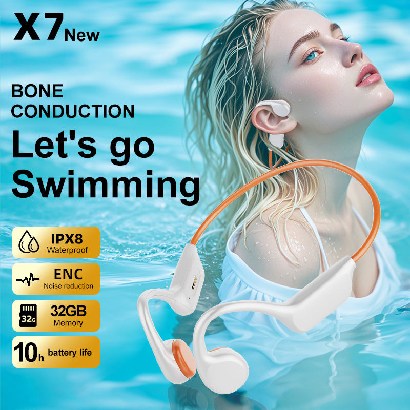 White orange IPX8 Waterproof Swimming Headphones - Bone Conduction with 32GB MP3 Player