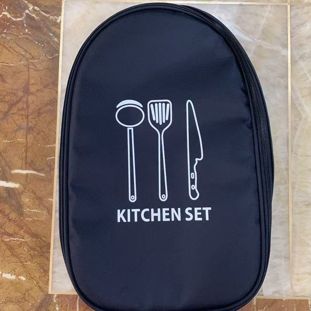 Black Portable Camping Kitchen Utensil Organizer - Travel Cookware Storage Bag for BBQ & Picnics