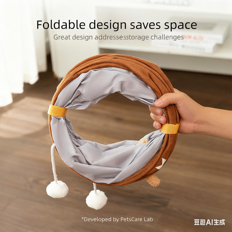 Grey Premium Soft Suede Cat Tunnel - Collapsible Play Tube with Peek-a-Boo Hole & Hanging Ball(1.2m)