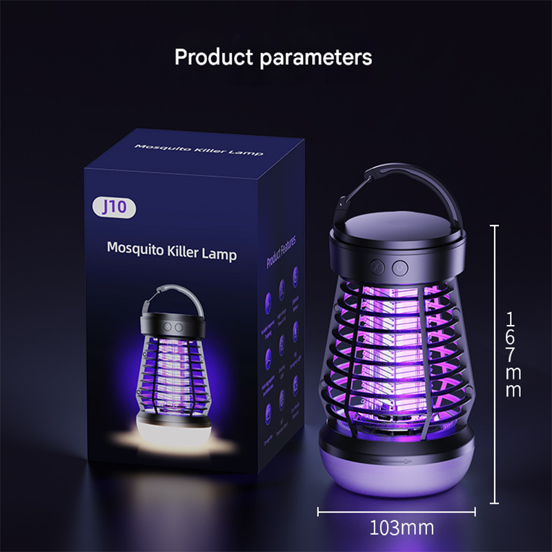 Black Rechargeable 3-in-1 Bug Zapper Lantern - Portable UV Mosquito Killer with Camping Light & SOS Mode