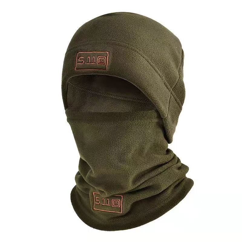 Military green Outdoor Thermal Fleece Balaclava - Windproof Cycling Hat & Neck Warmer for Winter Sports - Thickened Cold Weather Face Mask Hood