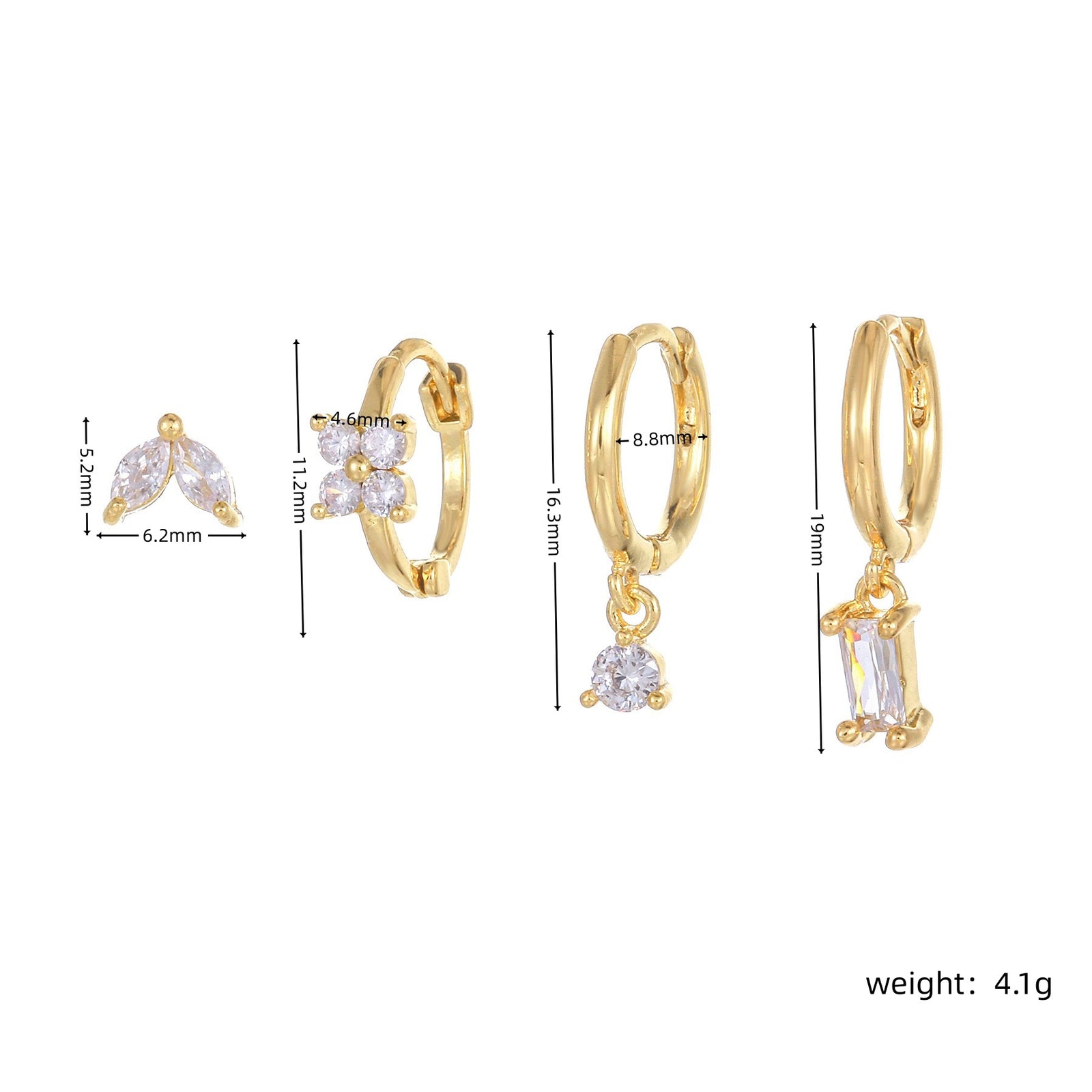 Gold Delicate CZ Earring Stacking Set - Huggie Hoops & Studs for Multiple Piercings
