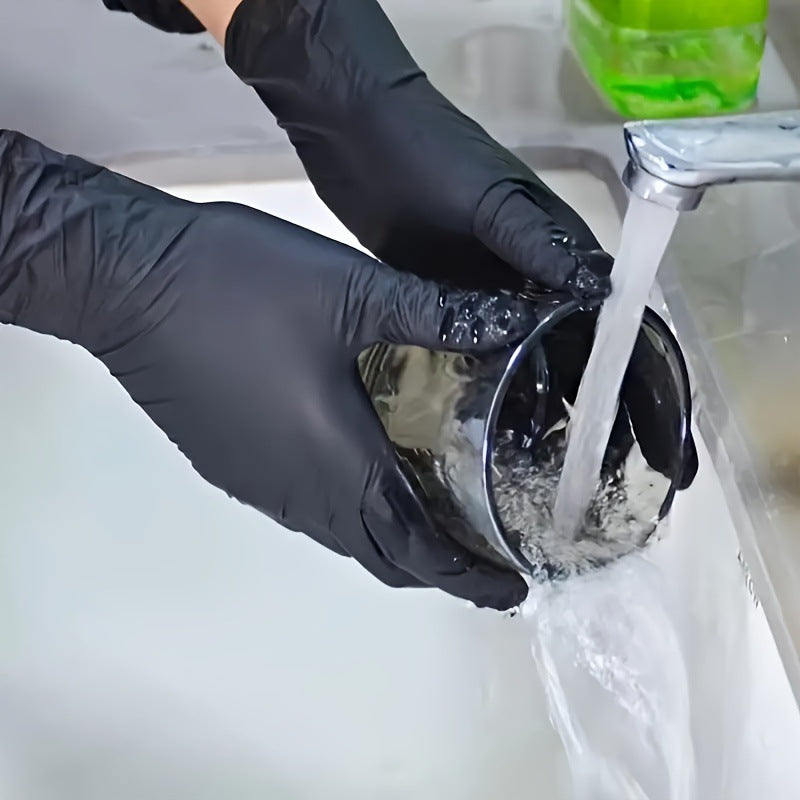 50 Pairs Black Premium Disposable Nitrile Gloves - Powder-Free, Latex-Free & High-Elasticity for Multi-Purpose Use(L)