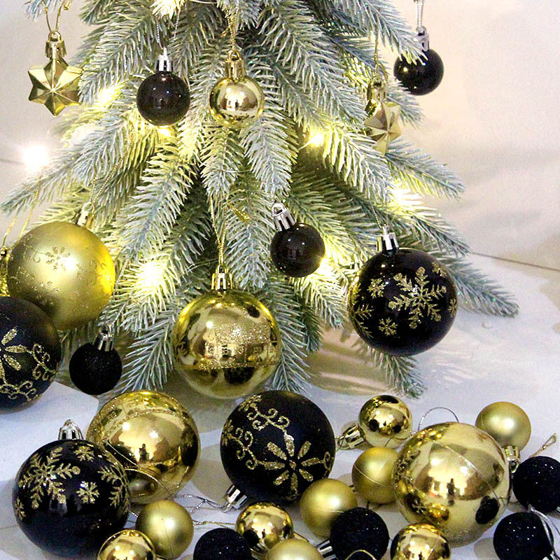Gold and pink 44-Piece Assorted Christmas Baubles Set with Elegant Designs in Wooden Gift Box - 3-6cm Decorative Ornaments for Tree, Home & Holiday Display