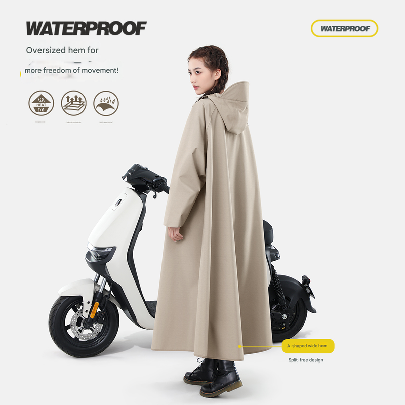 Black Long Full-Body Waterproof Raincoat for Electric Scooters & Motorcycles - Men's and Women's Riding Poncho with Adjustable Hood and Sleeve Design(M)