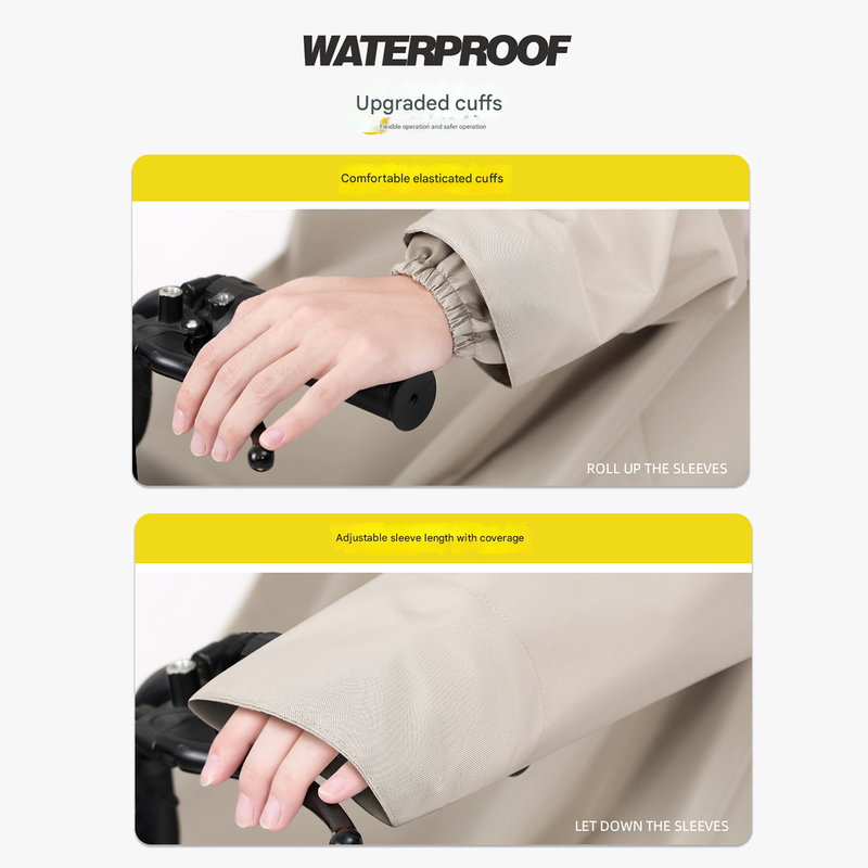 Khaki Long Full-Body Waterproof Raincoat for Electric Scooters & Motorcycles - Men's and Women's Riding Poncho with Adjustable Hood and Sleeve Design(L)