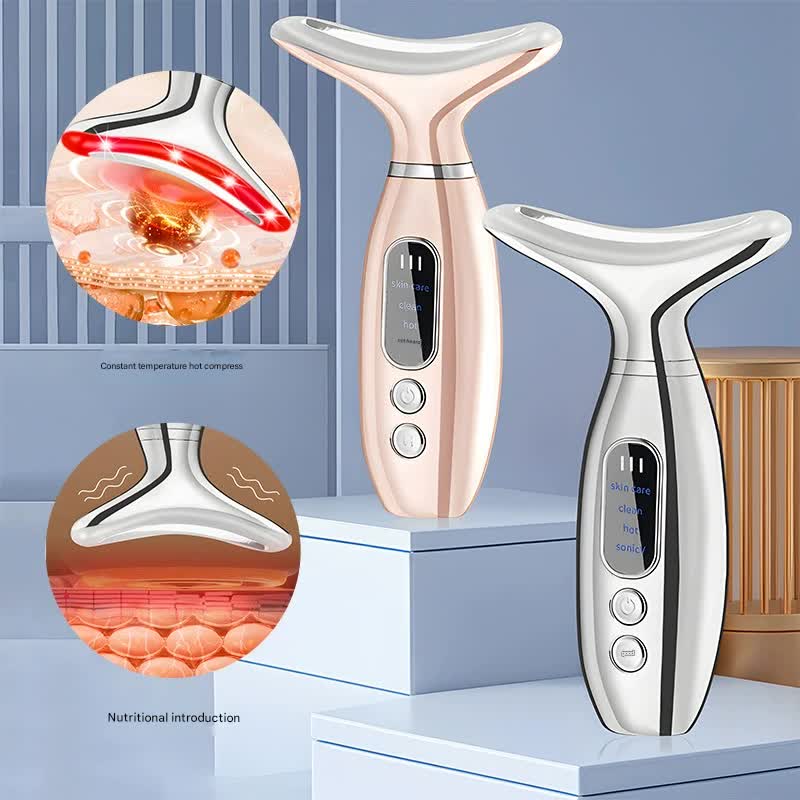 Multi-Functional Neck & Face Beauty Massager - Constant Heat, Ion Infusion & Sonic Vibration(white)