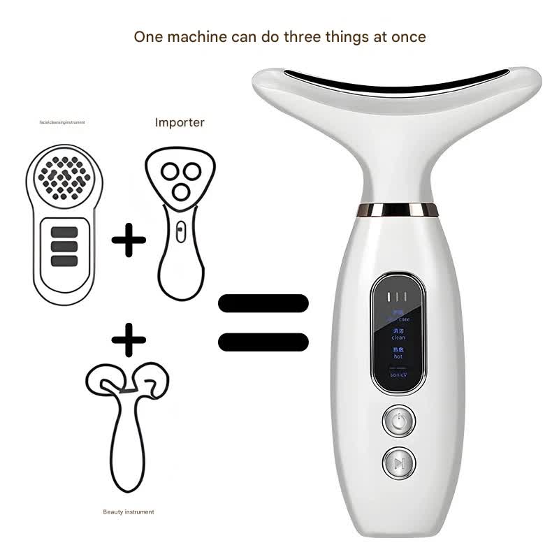 Multi-Functional Neck & Face Beauty Massager - Constant Heat, Ion Infusion & Sonic Vibration(silver)