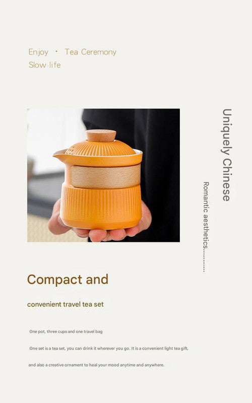Portable Ceramic Travel Tea Set - One Pot Three Cups with Carrying Case, Elegant Frosted Finish(green)