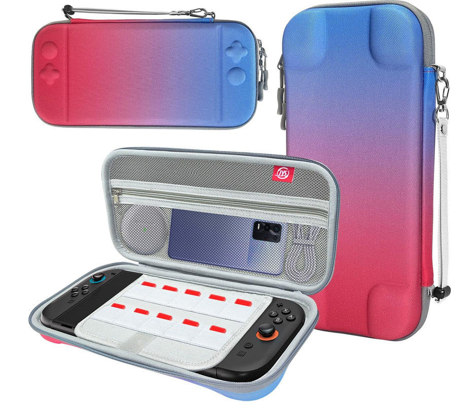 Portable Hard Shell Travel Case for Nintendo Switch/Switch Lite/OLED - Game Card Slots & Accessory Pocket(Gradient red and blue)