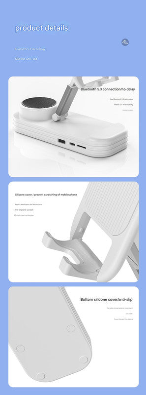 Foldable Desktop Phone Stand with Bluetooth 5.3 Speaker - Adjustable Angle & Height, TF/Line-In(yellow)