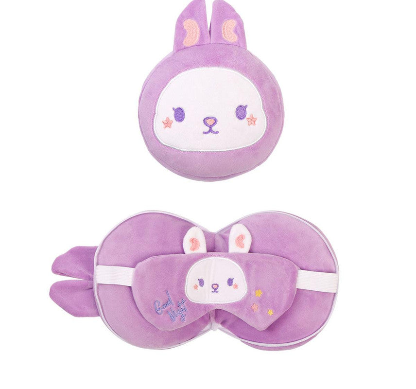2-in-1 Convertible Eye Mask & Travel Neck Pillow Set - Plush Fabric with Snap Closure(purple)