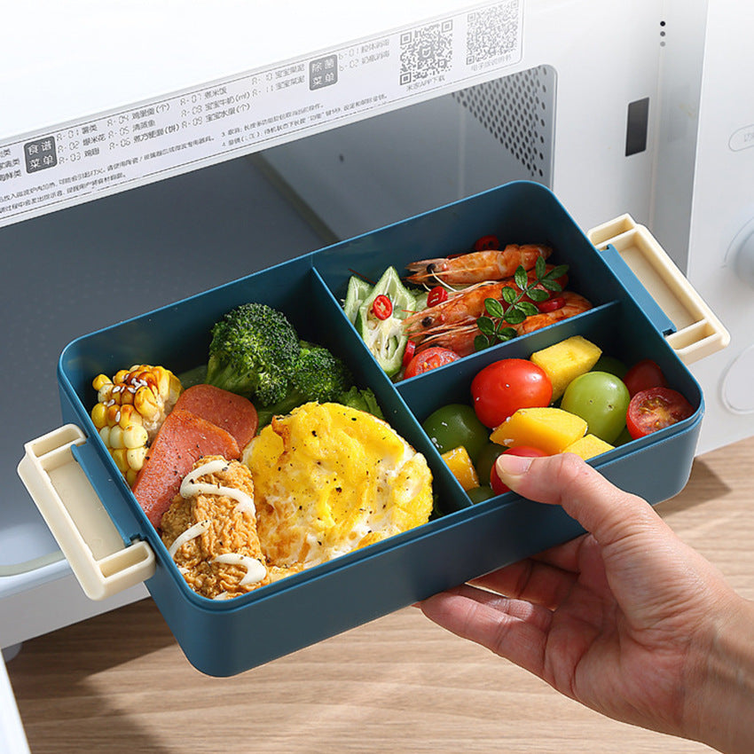 2L Double-Layer Bento Lunch Box - Leak-Proof with Utensil & Sauce Container(blue)