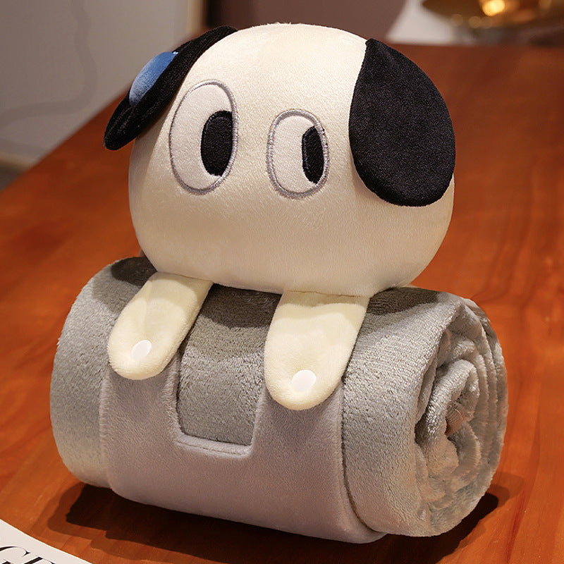 Plush 2-in-1 Pillow Blanket - Adorable Design for Cozy Comfort(Black and white dog)