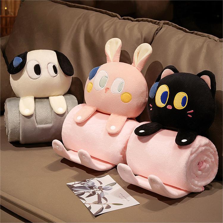 Plush 2-in-1 Pillow Blanket - Adorable Design for Cozy Comfort(Pink Rabbit)