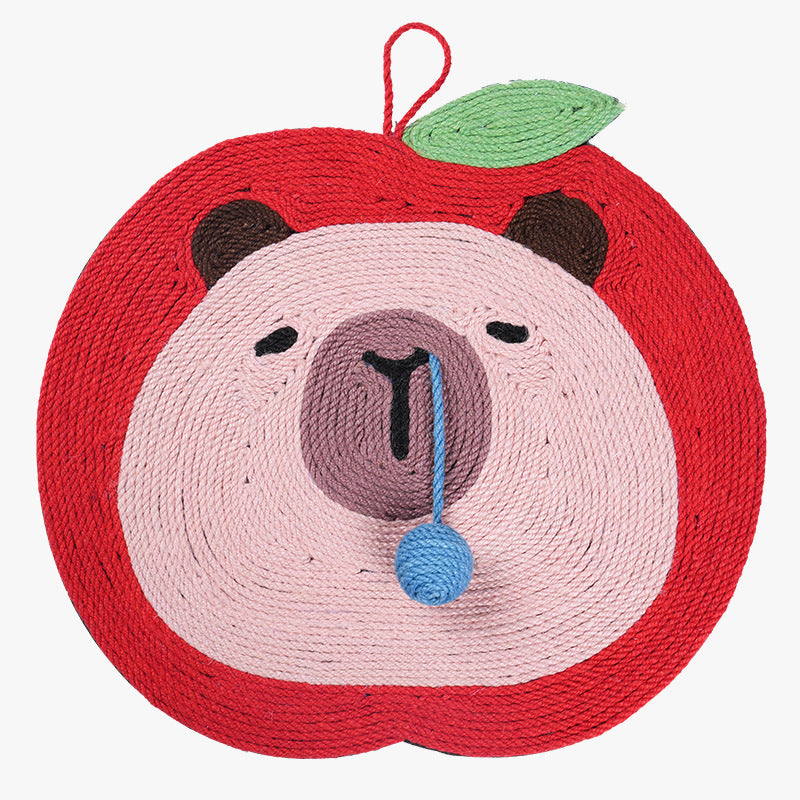 Fruit-Themed Capybara Cat Scratching Pad - Sisal Rope, EVA Non-Slip Backing, Hanging or Floor Use(red)