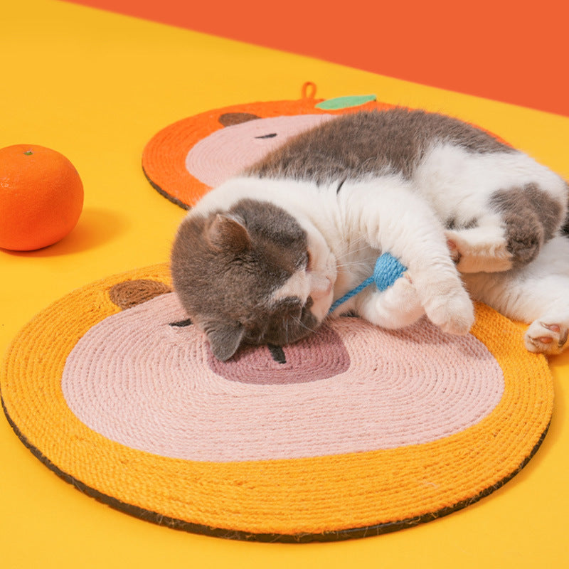 Fruit-Themed Capybara Cat Scratching Pad - Sisal Rope, EVA Non-Slip Backing, Hanging or Floor Use(red)