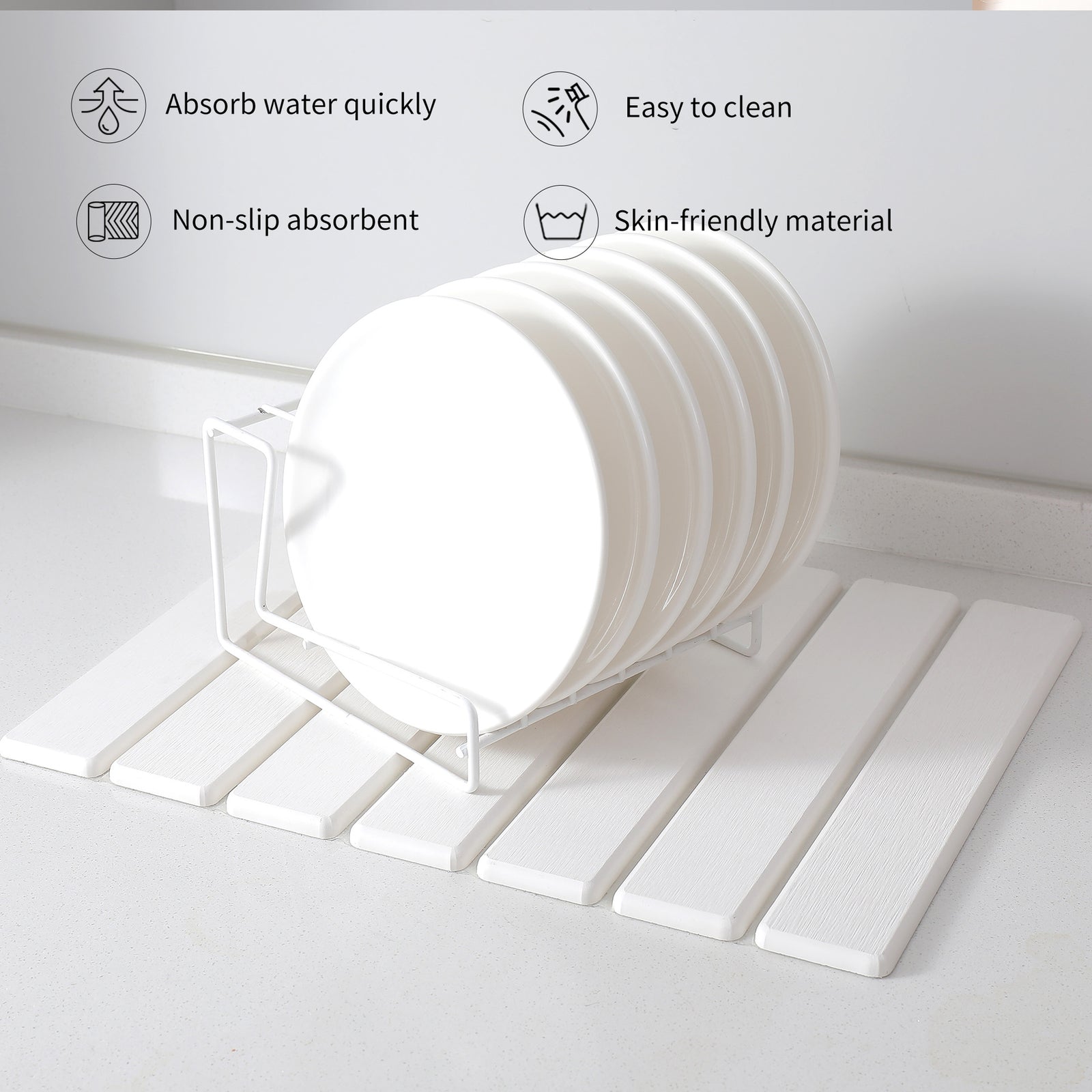 Folding Diatomaceous Earth Countertop Drain Mat - Quick Dry, Non-Slip & Easy Clean Absorbent Pad(light grey)