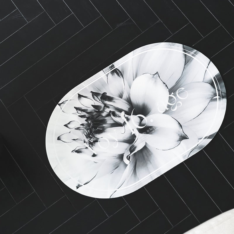 Elegant Floral Print Absorbent Floor Mat - Quick Dry, Non-Slip, Easy Clean Bathroom & Entryway Rug(Water lilies on white background)